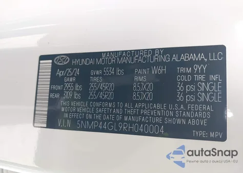 2024 Hyundai Santa Fe Limited from USA, damaged, VIN 5NMP44GL9RH040004